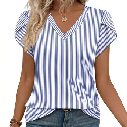 Lässige V-Ausschnitt Bluse mit Volantärmeln Damen – Elegantes Sommer Oberteil
