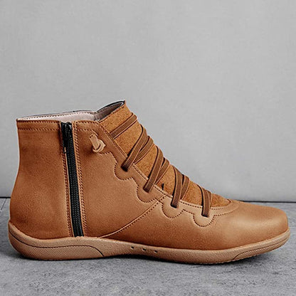 Orthopädische Leder Stiefeletten für Damen – Bequeme Schnürboots mit Reißverschluss & Breiter Zehenbox