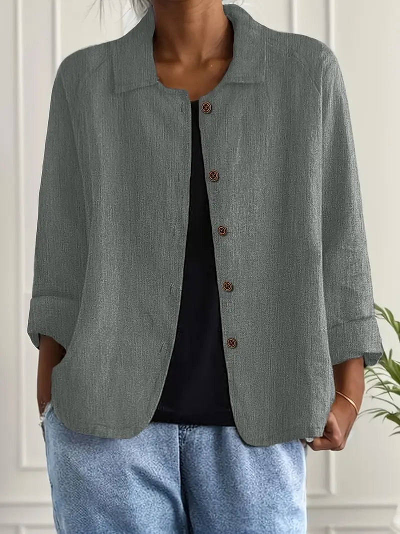 Leichte Leinen Bluse mit Knopfleiste & lockerem Schnitt für Damen – Atmungsaktiv & Elegant