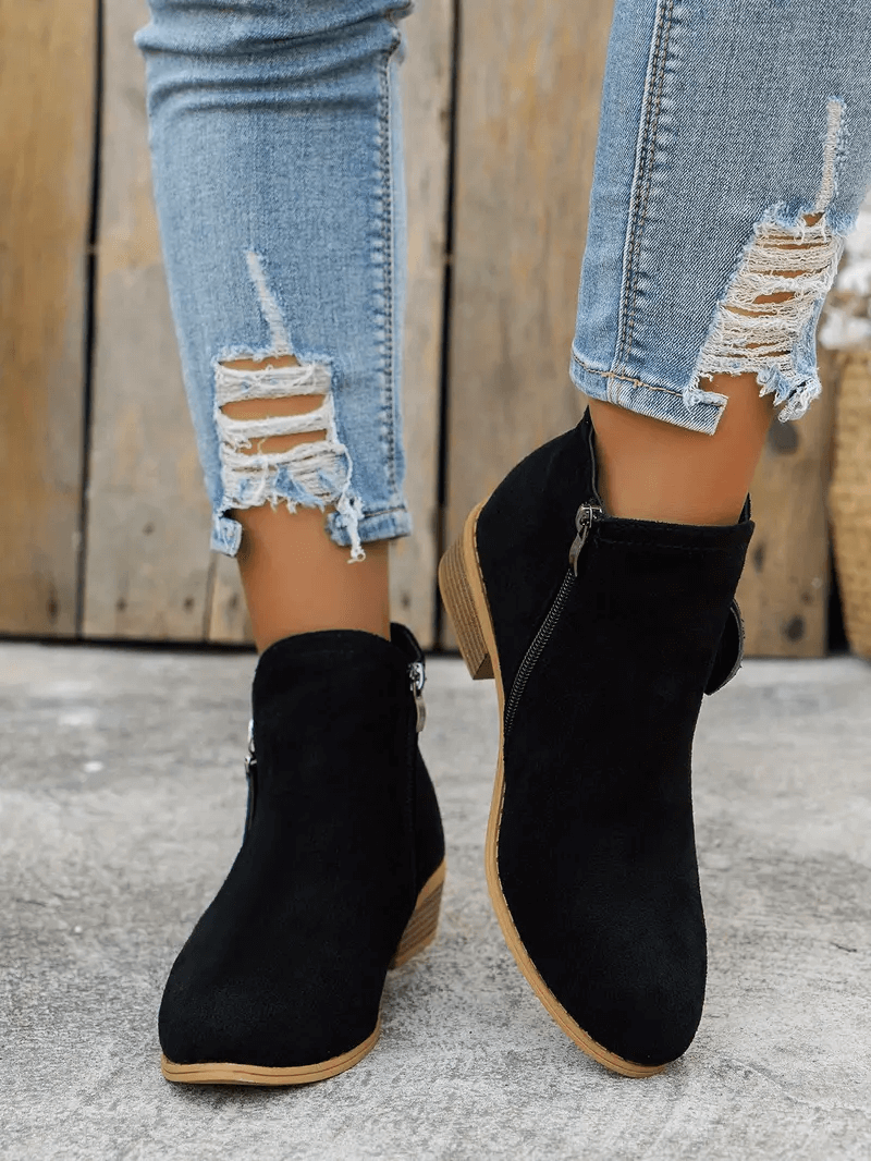 Zélyna - Elegante Niedrige Stiefeletten aus Wildleder für Damen, Frühling, mit Reißverschluss und Kleinem Absatz, Einfarbig