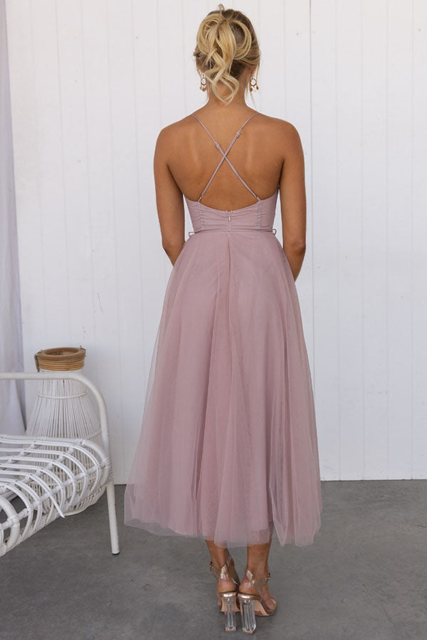 Aurélina - Midi Sommerkleid mit Korsett für Frauen, Tüllrock und Spaghetti-Träger