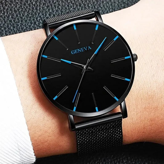 Minimalistische Herren Armbanduhr mit Edelstahl Mesh Band – Elegante Quarz Uhr im modernen Design
