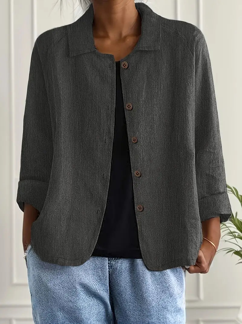 Leichte Leinen Bluse mit Knopfleiste & lockerem Schnitt für Damen – Atmungsaktiv & Elegant
