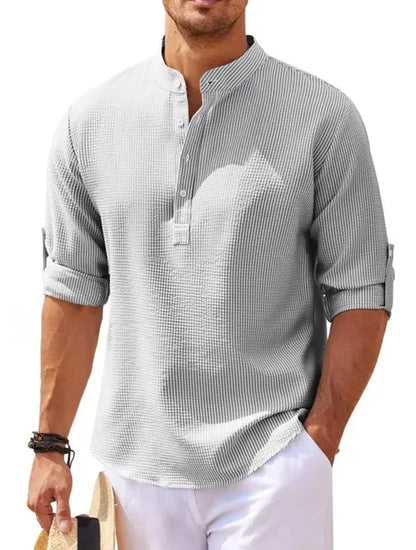 Leichtes Waffelstruktur Henley Shirt für Herren – Atmungsaktives Freizeitshirt mit Stehkragen