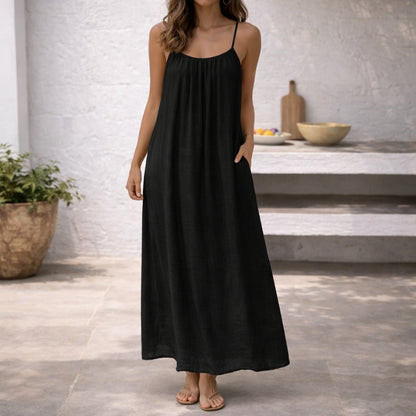 Maxikleid mit Spaghettiträgern für Damen – Luftiges Sommerkleid mit Offenem Rücken & Lockerer Passform