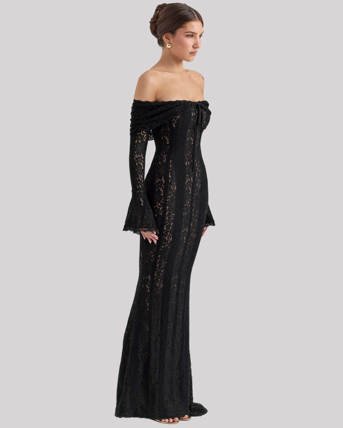 Elegantes Spitze Maxikleid für Damen – Off-Shoulder Abendkleid mit figurbetonter Silhouette