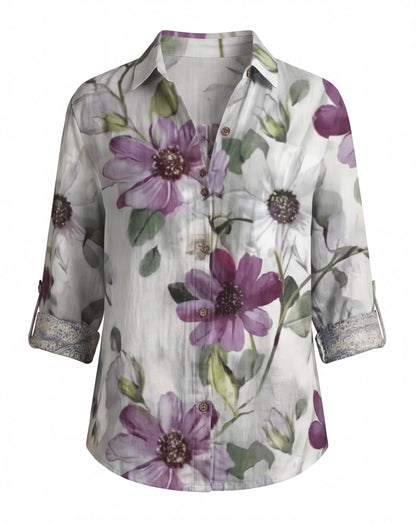 Leichte Damen Bluse mit floralem Print – Luftige Hemdbluse mit Knopfleiste & eleganter Passform