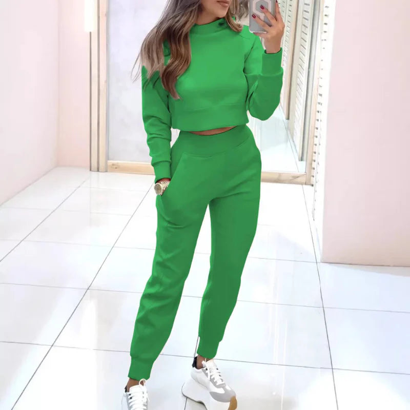 Gaëlle - Bequemes und Elegantes Entspannungsensemble für Frauen, bestehend aus Jogginghose und langärmligem Crop-Top
