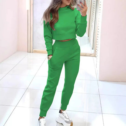 Gaëlle - Bequemes und Elegantes Entspannungsensemble für Frauen, bestehend aus Jogginghose und langärmligem Crop-Top