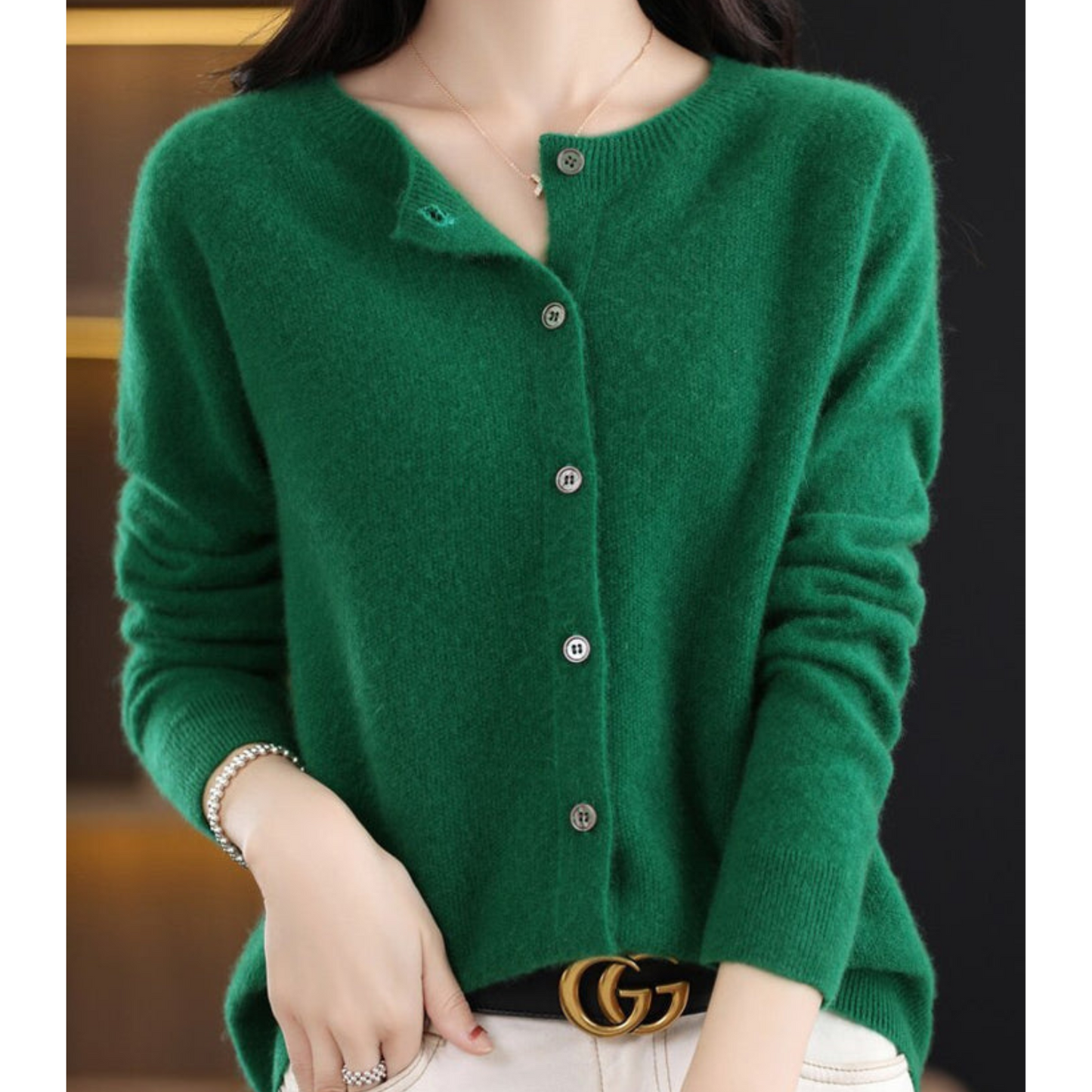 Bérélie - Damen-Cardigan mit Bootsausschnitt aus reiner Merinowolle, Cashmere-Stil, einfarbig