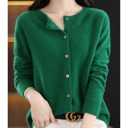 Bérélie - Damen-Cardigan mit Bootsausschnitt aus reiner Merinowolle, Cashmere-Stil, einfarbig
