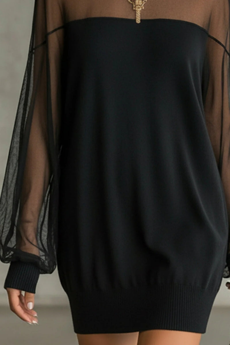 Thaïs - Kurzes Kleid mit Stehkragen und Transparenten Ärmeln