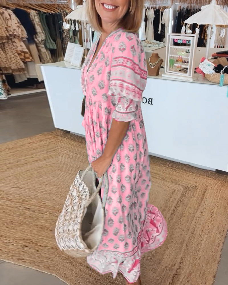 Sylméra - Maxikleid Boho Leichtes Druck Fluid Sommer