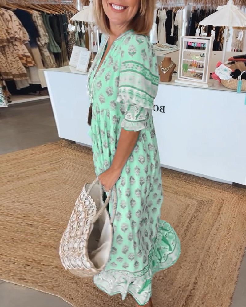 Sylméra - Maxikleid Boho Leichtes Druck Fluid Sommer
