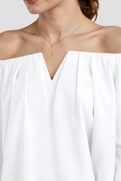 Elegante Off-Shoulder Bluse für Damen mit V-Ausschnitt – Leichtes Sommer Top