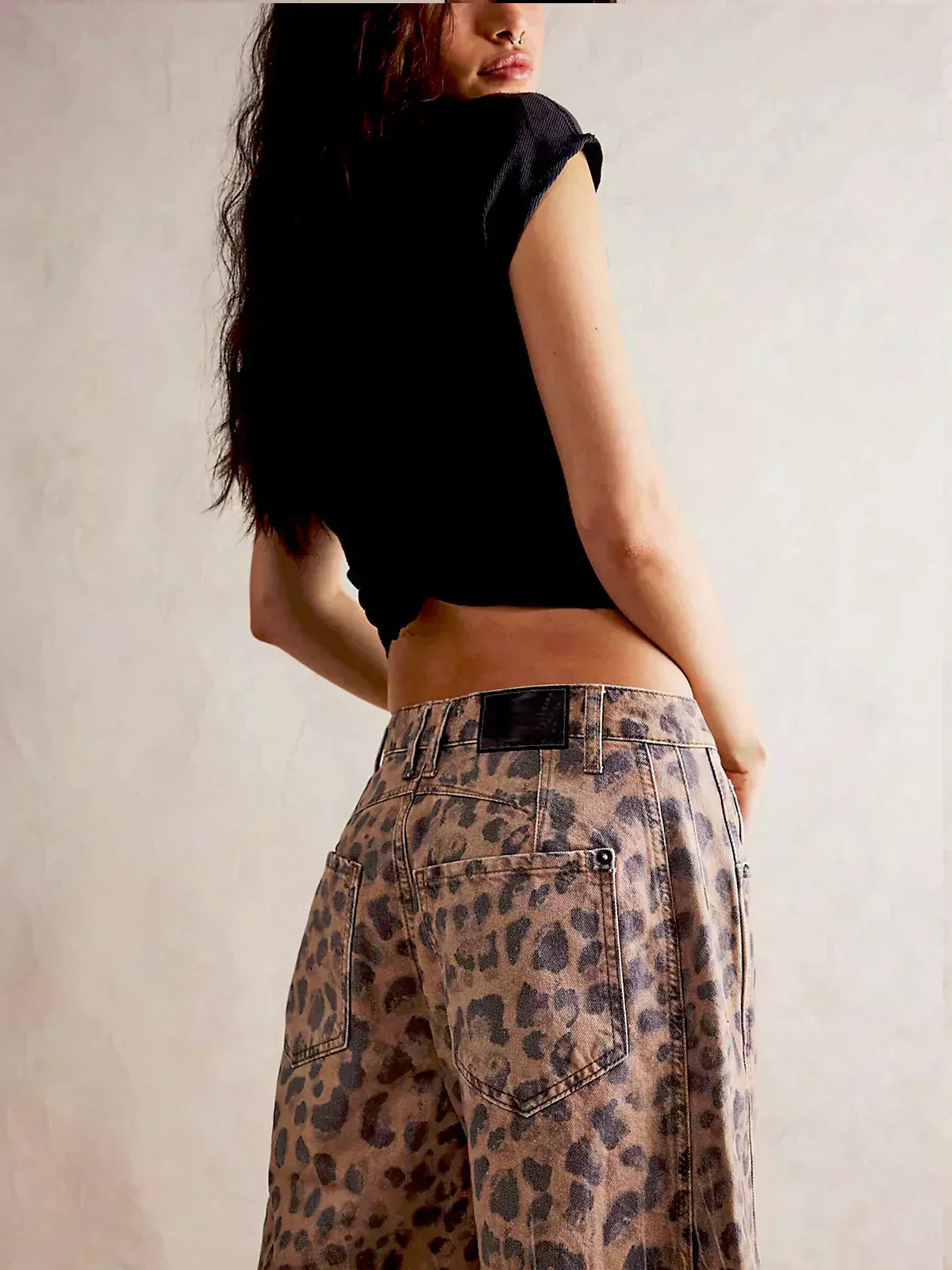 Trendige Print Jeans für Damen – Weite Baggy Denim Hose mit High Waist