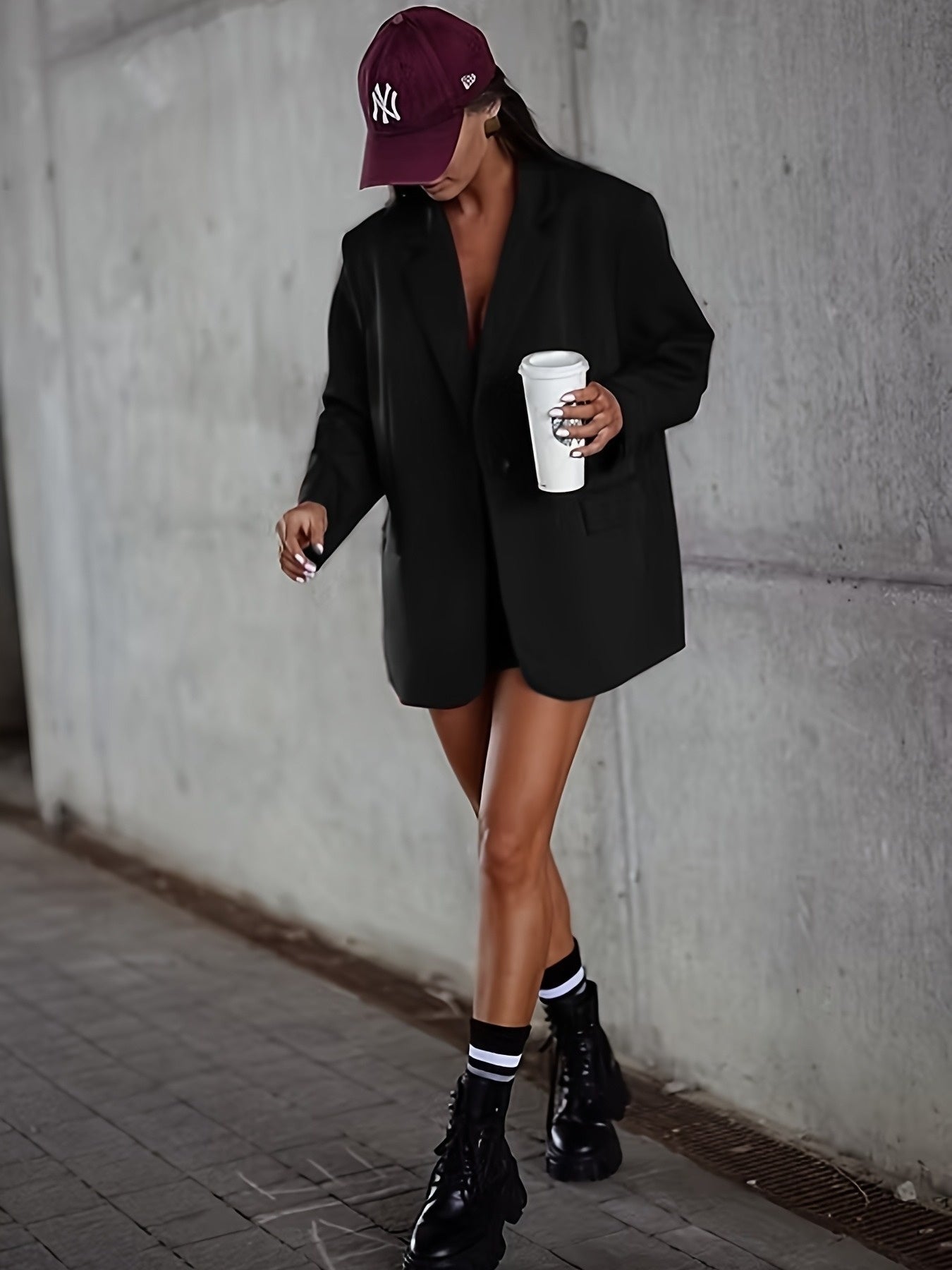 Noézelle - Oversize Blazer Schwarz Business Casual Elegant für Frauen mit Taschen