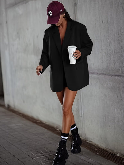 Noézelle - Oversize Blazer Schwarz Business Casual Elegant für Frauen mit Taschen