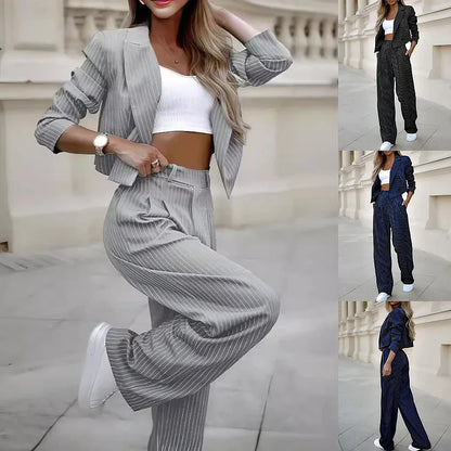 Énaly - Zweiteiliges Business Casual Ensemble Elegant mit Streifen, bestehend aus einem Blazer und einer Hochtaillierten Hose