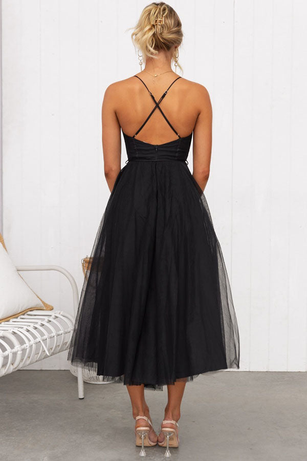 Aurélina - Midi Sommerkleid mit Korsett für Frauen, Tüllrock und Spaghetti-Träger