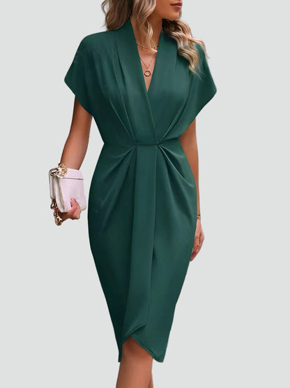 Figurbetontes Midikleid mit Drapierung – Elegantes V-Ausschnitt Kleid für Damen