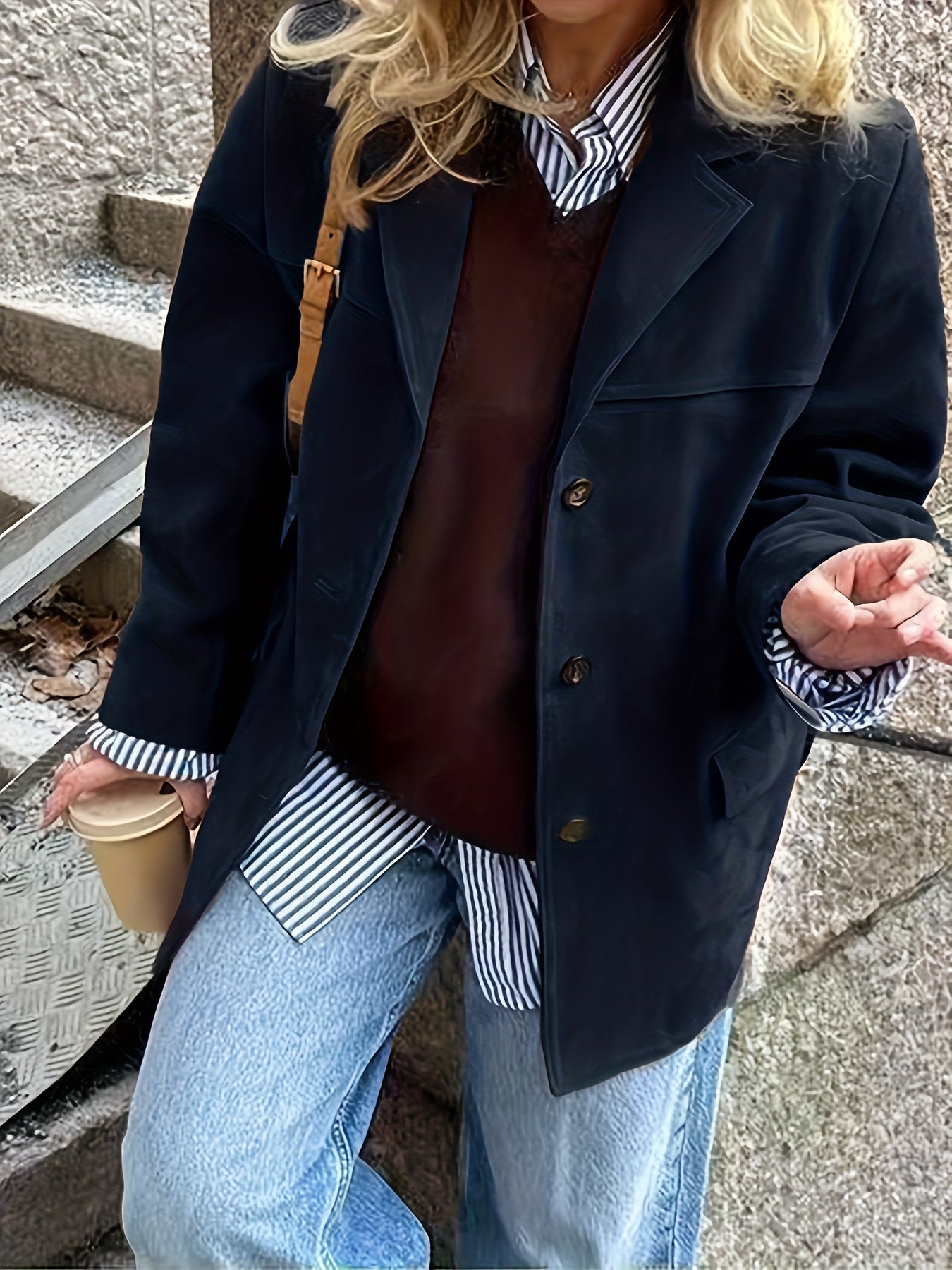Maïwen - Vintage Suede Übergangsjacke für Damen mit Knöpfen