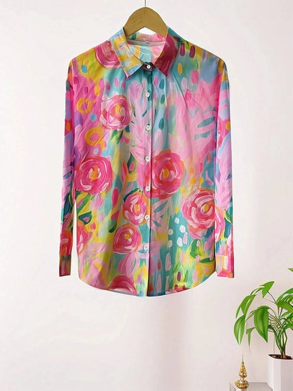 Luftige florale Bluse für Damen – Lockeres Langarmshirt bunt & elegant