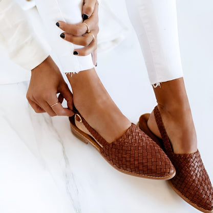 Geflochtene Slingback-Ballerinas für Damen – Elegante Sommer Slipper mit spitzer Zehenform