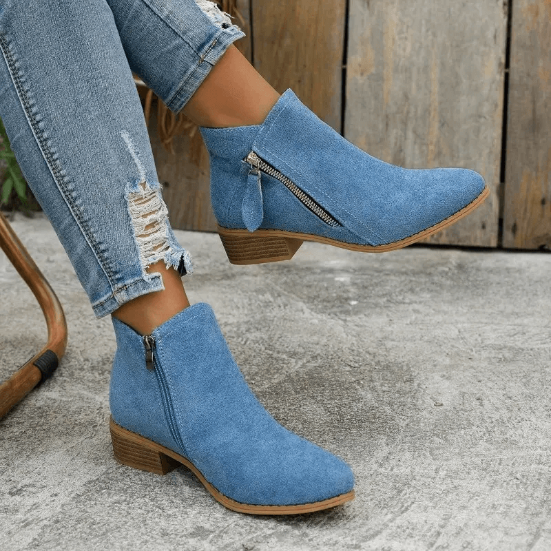 Zélyna - Elegante Niedrige Stiefeletten aus Wildleder für Damen, Frühling, mit Reißverschluss und Kleinem Absatz, Einfarbig