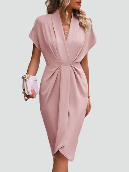 Figurbetontes Midikleid mit Drapierung – Elegantes V-Ausschnitt Kleid für Damen