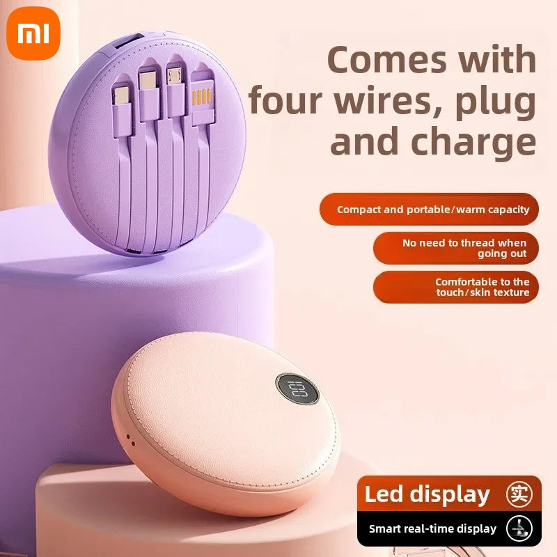 Énergo - Powerbank Zirkular Mini Xiaomi 20 000 mAh – Schnelles Laden – Tragbare externe Batterie mit Kabel und Digitalanzeige – Mobile Stromversorgung