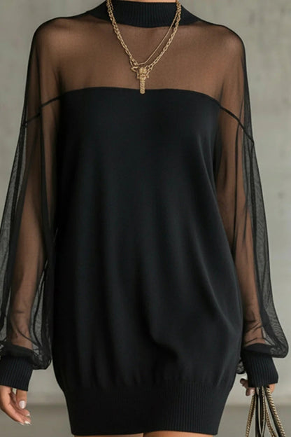 Thaïs - Kurzes Kleid mit Stehkragen und Transparenten Ärmeln