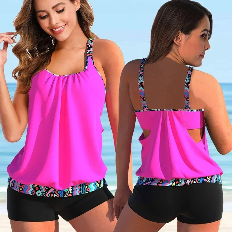 Figurschmeichelnder Tankini mit Shorts – Bequemes Damen Bade-Set für Strand & Urlaub