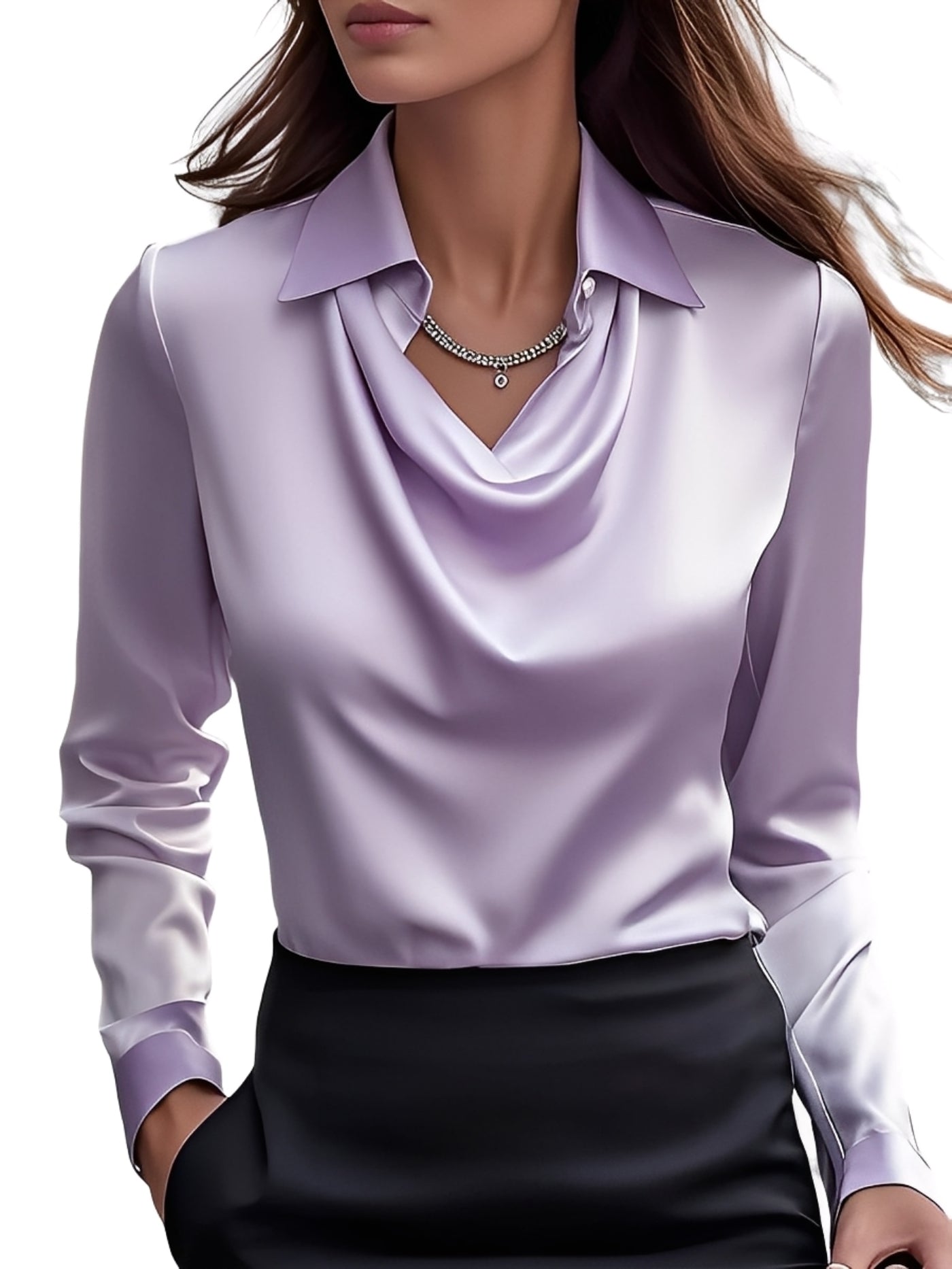 Diane - Elegante Satinbluse mit langen Ärmeln für Frauen