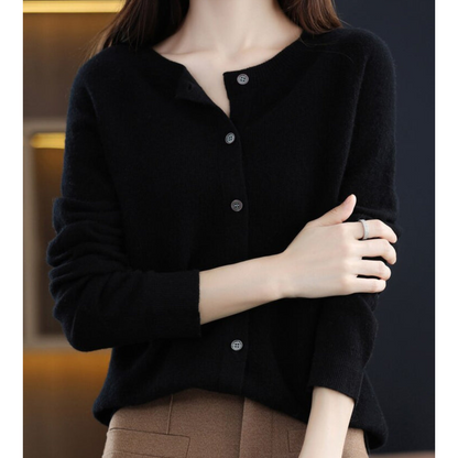 Bérélie - Damen-Cardigan mit Bootsausschnitt aus reiner Merinowolle, Cashmere-Stil, einfarbig