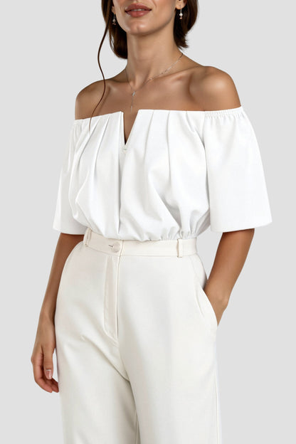 Elegante Off-Shoulder Bluse für Damen mit V-Ausschnitt – Leichtes Sommer Top