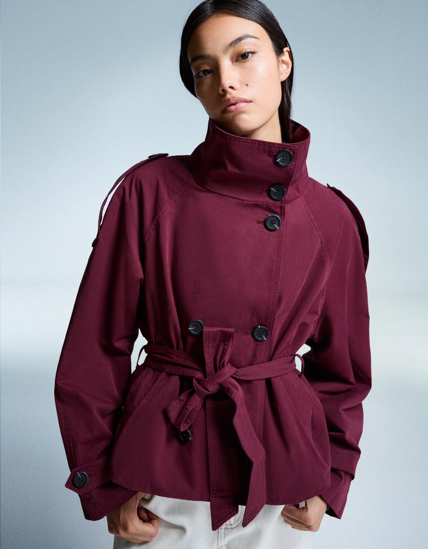 Elvire - Modischer Kurzer Frühlings-Trenchcoat für Frauen, Mit Knöpfen und Taillengürtel