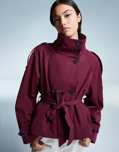 Elvire - Modischer Kurzer Frühlings-Trenchcoat für Frauen, Mit Knöpfen und Taillengürtel