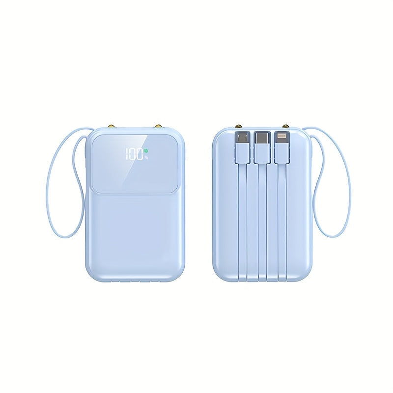 Kompakte 10000mAh Powerbank mit 4 integrierten Kabeln – Schnellladegerät mit Digitalanzeige