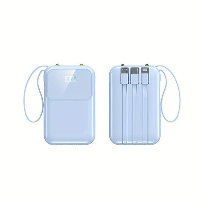 Kompakte 10000mAh Powerbank mit 4 integrierten Kabeln – Schnellladegerät mit Digitalanzeige