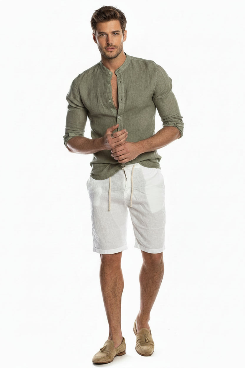 Lässiges Leinenhemd mit Stehkragen für Herren – Atmungsaktives Langarmshirt stilvoll & bequem