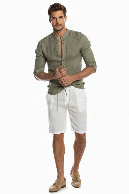 Lässiges Leinenhemd mit Stehkragen für Herren – Atmungsaktives Langarmshirt stilvoll & bequem