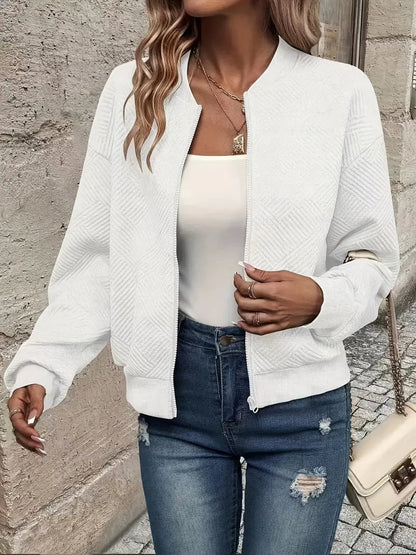 Leichte Damen Bomberjacke mit Strukturmuster & Reißverschluss – Stylische Übergangsjacke