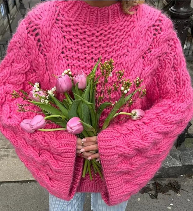 Marguerite - Elegantes Oversize-Strickkleid mit langen, weiten Ärmeln für den Frühling und Herbst für Frauen