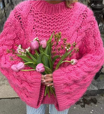 Marguerite - Elegantes Oversize-Strickkleid mit langen, weiten Ärmeln für den Frühling und Herbst für Frauen