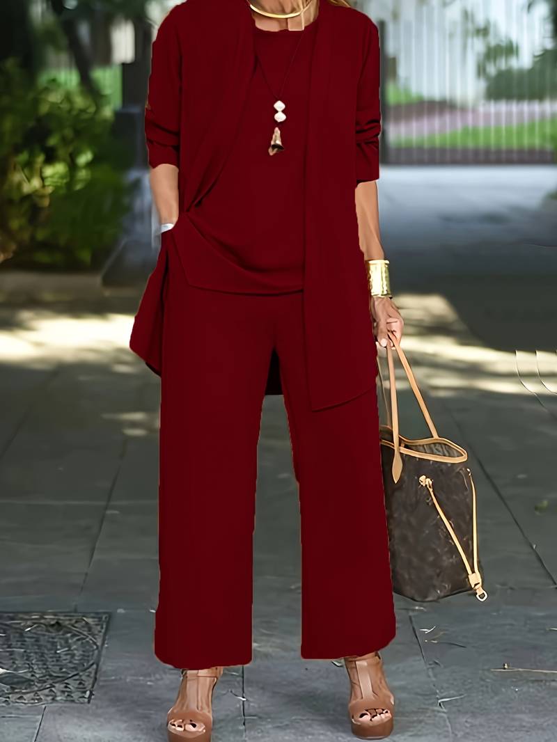 Mathilde - Lässiges Drei-Teile-Set für Frauen: Top, Weste und Hose
