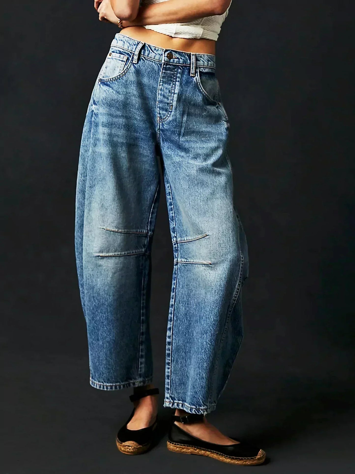 Trendige Print Jeans für Damen – Weite Baggy Denim Hose mit High Waist