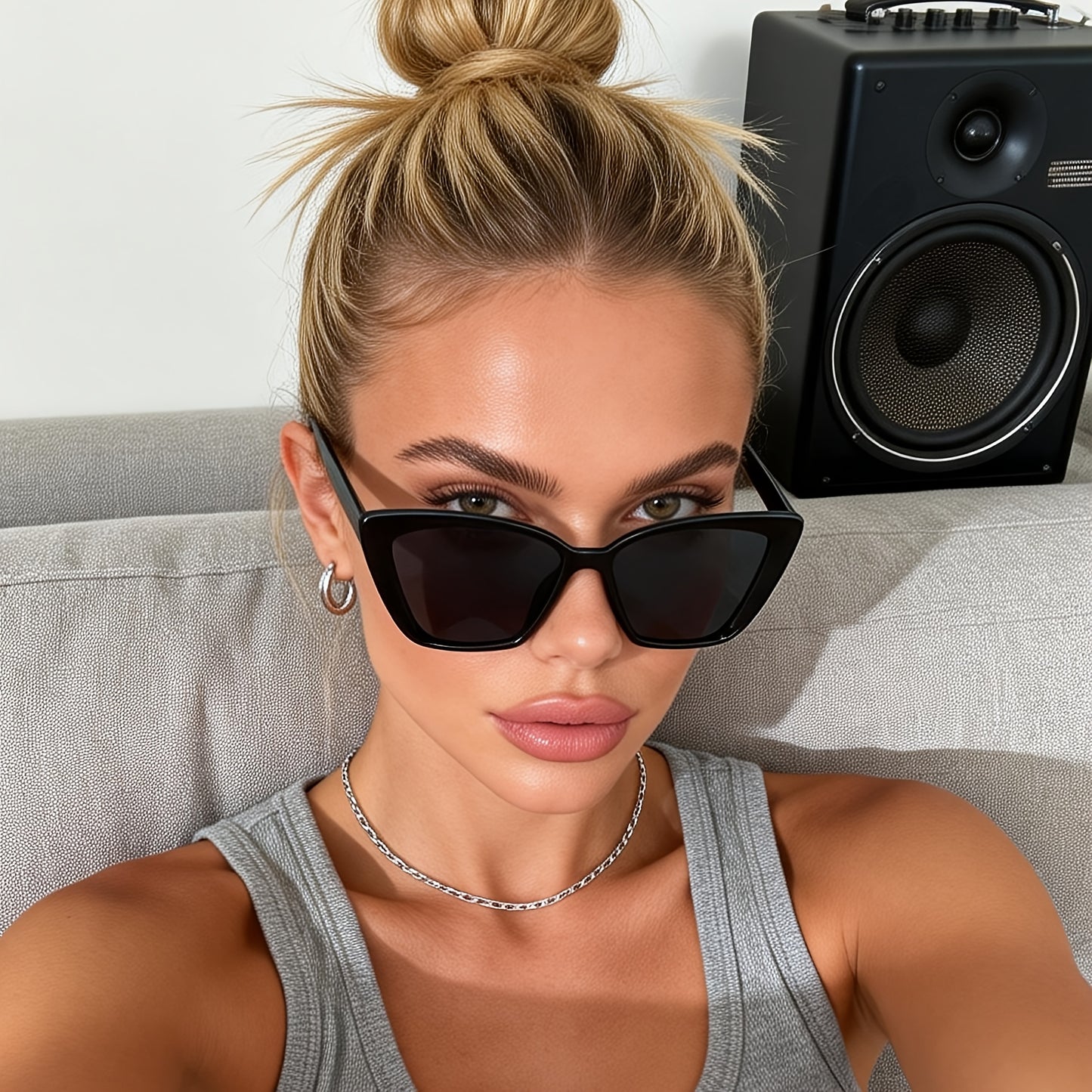Cat-Eye Sonnenbrille UV400 mit breitem Rahmen für Damen – Klassische Oversize Shades