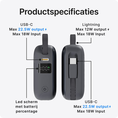 Ampéra - Voomy Charge P610 – Powerbank 10 000 mAh – Integrierte Kabel – Schnellladung 22,5 W