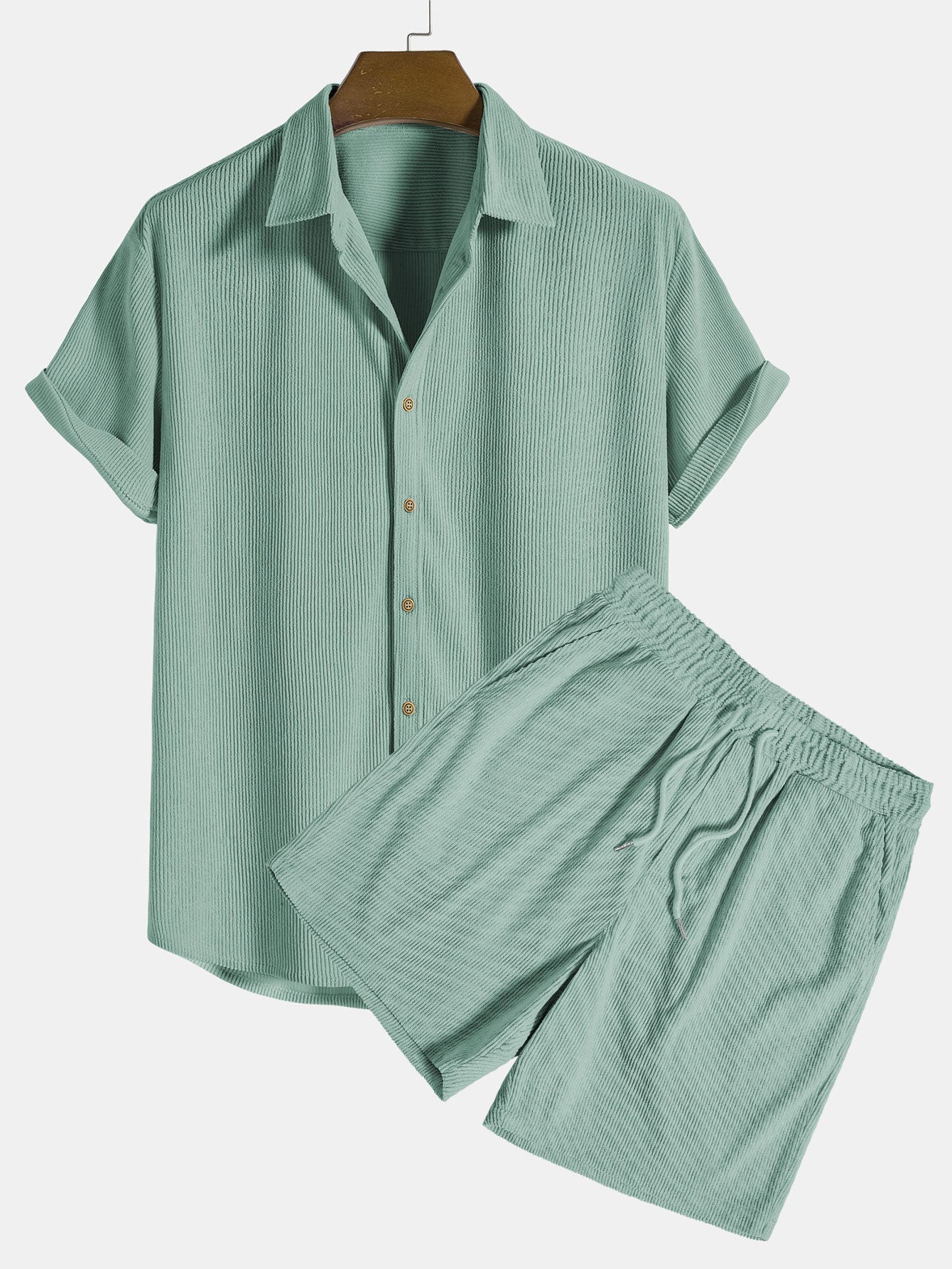 Sommer Set aus Kurzarm Hemd & Shorts – Strukturierter Freizeitlook atmungsaktiv für Herren